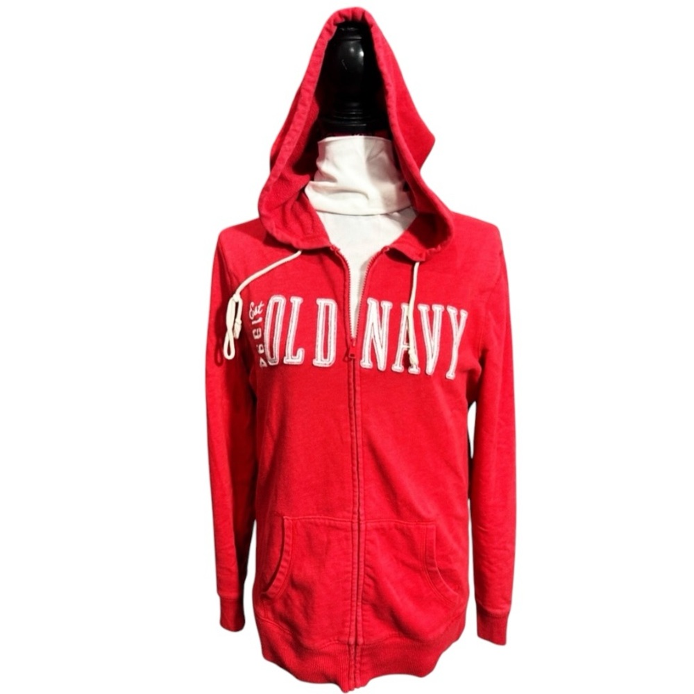 Old Navy faded red Logo Drawstring Full-Zip Hoodie sz M (1G - 0023)